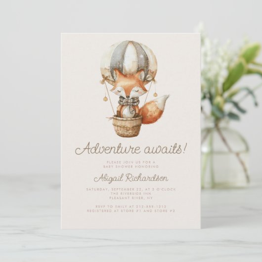 アドベンチャーアウェイズカワイイキツネバルーンベビーシャワー 招待状 (スタンド正面)