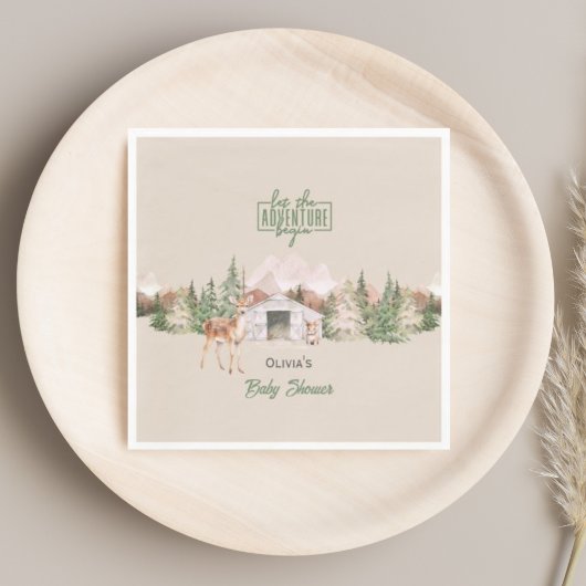 アドベンチャーアウェイズグリーンマウンテンベビーシャワー スタンダードランチョンナプキン