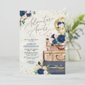 アドベンチャーアウェイズネイビー赤面トラベルベビーシャワー 招待状 (スタンド正面)