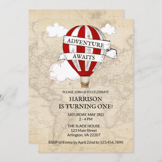 アドベンチャーアウェイズファースト誕生日招待状ヴィンタ 招待状 (正面/裏面)