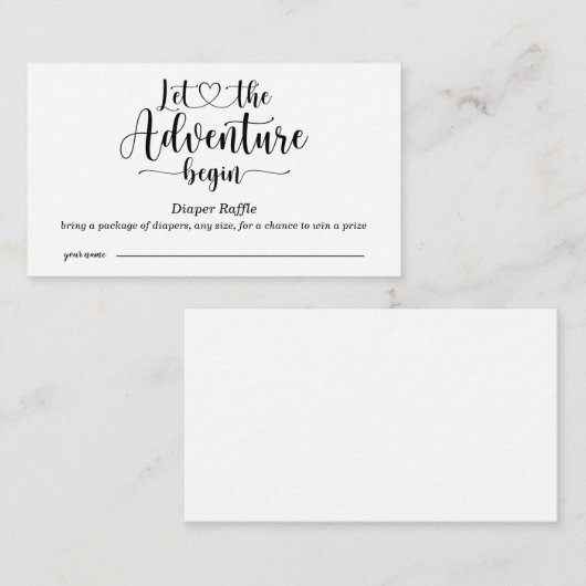 アドベンチャーアウェイズベアーズクラフトベビーおむつラッフルエン エンクロージャーカード (正面/裏面)