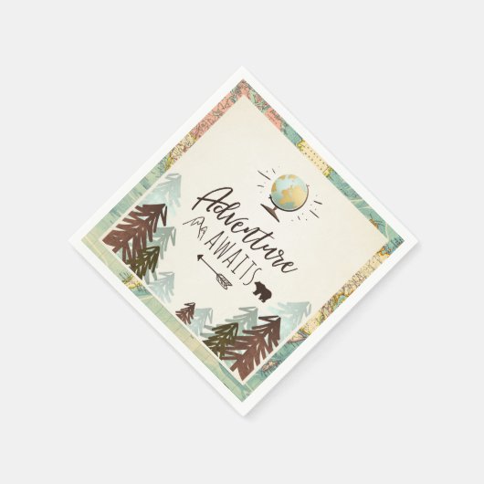 アドベンチャーアウェイズペーパーナプキンヴィンテージグローブトラベル スタンダードカクテルナプキン (角)