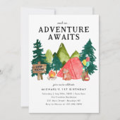 アドベンチャーアウェイズレッドテントベアーキャンプ誕生日 招待状 (正面)