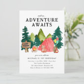 アドベンチャーアウェイズレッドテントベアーキャンプ誕生日 招待状 (スタンド正面)
