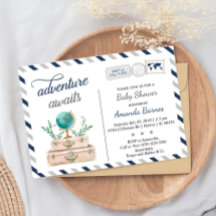 アドベンチャーアウェイズワールドトラベル男の赤ちゃんシャワーネイビー