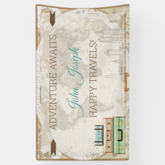 アドベンチャーアウェイズワールドマップモダン旅行 横断幕 (縦)