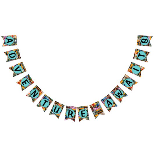 アドベンチャーアウェイズヴィンテージ旅行ラベル バンティングフラッグ (全)