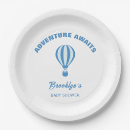 アドベンチャーアウェイツおもしろいトレンディーベビーシャワーブルーホワイト ペーパープレート