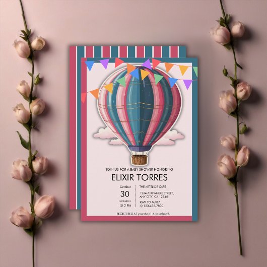 アドベンチャーアウェイツフェスティバルブルーピンクベビーシャワー 招待状