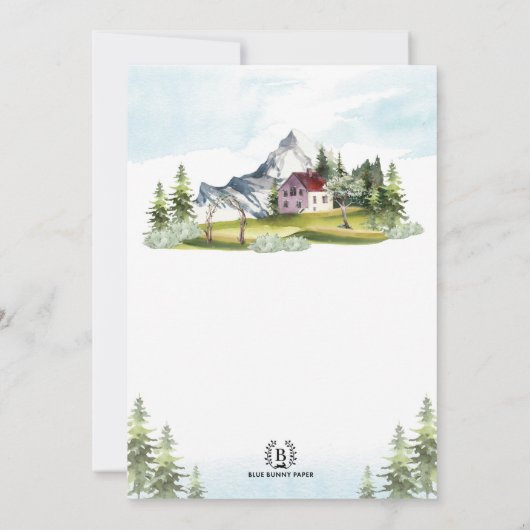 アドベンチャーアウェイツマウンテンフォレストブライダルシャワー 招待状 (裏面)