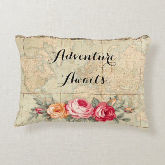 アドベンチャーアウェイツヴィンテージワールドマップバラ アクセントクッション (裏面)