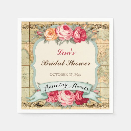 アドベンチャーアウェイツヴィンテージワールドマップバラ スタンダードカクテルナプキン (正面)