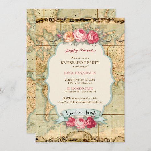 アドベンチャーアウェイツヴィンテージワールドマップバラ 招待状 (正面/裏面)