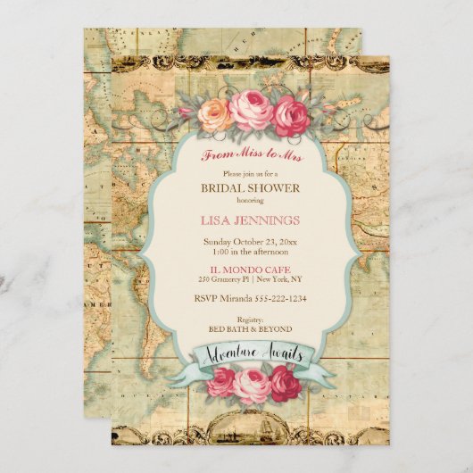 アドベンチャーアウェイツヴィンテージワールドマップバラ 招待状 (正面/裏面)