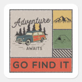 アドベンチャーアウェイツ行く見つけるレトロキャンピングトラベル スクエアシール (正面)