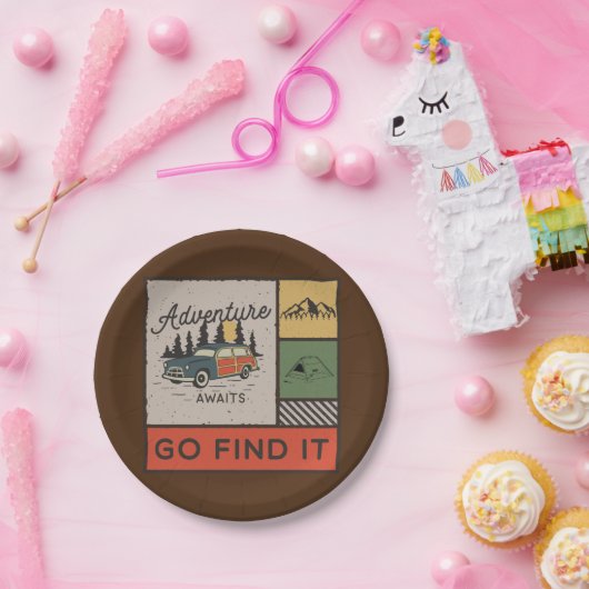 アドベンチャーアウェイツ行く見つけるレトロキャンピングトラベル ペーパープレート (パーティー)