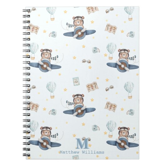 アドベンチャーアビエーションキュートベアーブルー飛行機モノグラム ノートブック (正面)