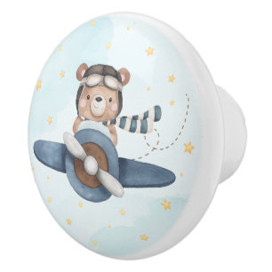 アドベンチャーアビエーションキュートベアーブルー飛行機 セラミックノブ