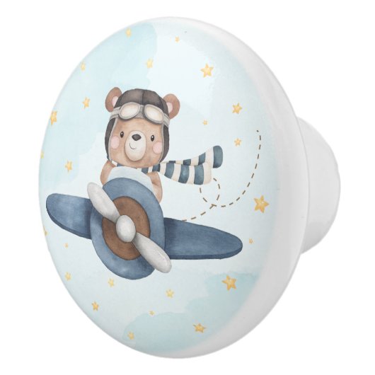 アドベンチャーアビエーションキュートベアーブルー飛行機 セラミックノブ (右)