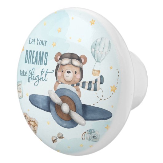 アドベンチャーアビエーションキュートベアーブルー飛行機 セラミックノブ (右)