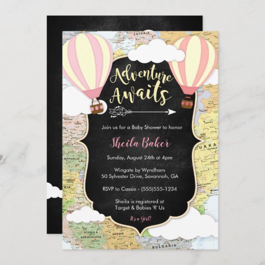 アドベンチャーアワイツガールベビーシャワー招待状 招待状 (正面/裏面)