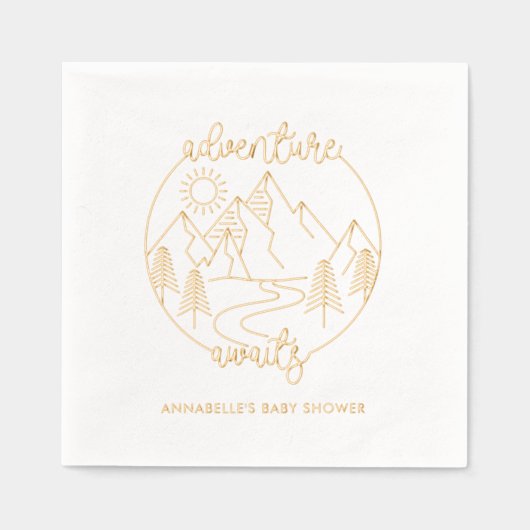 アドベンチャーアワイパーソナライズされたズベビーシャワーナプキンス 箔ナプキン (正面)