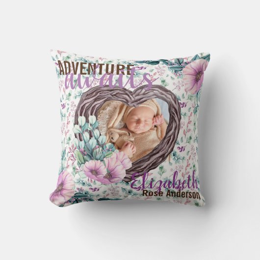 アドベンチャーアワイベビーフォト誕生統計生まれ新 クッション (正面)