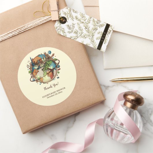 アドベンチャーアワイヴィンテージグローブベビーシャワー ラウンドシール (ギフト)