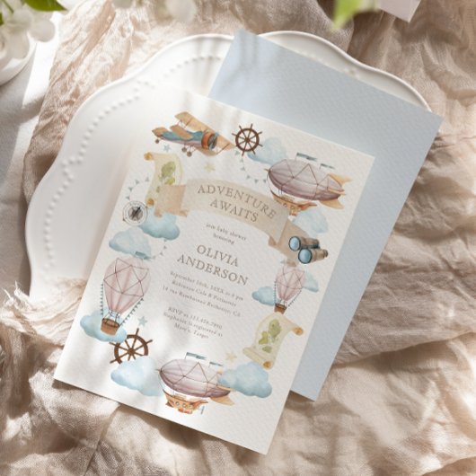 アドベンチャーアワイヴィンテージバルーンベビーシャワー 招待状