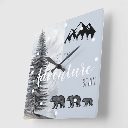 アドベンチャーアワイ素朴ズウッドランドベアーズ子供部屋 スクエア壁時計 (傾斜)