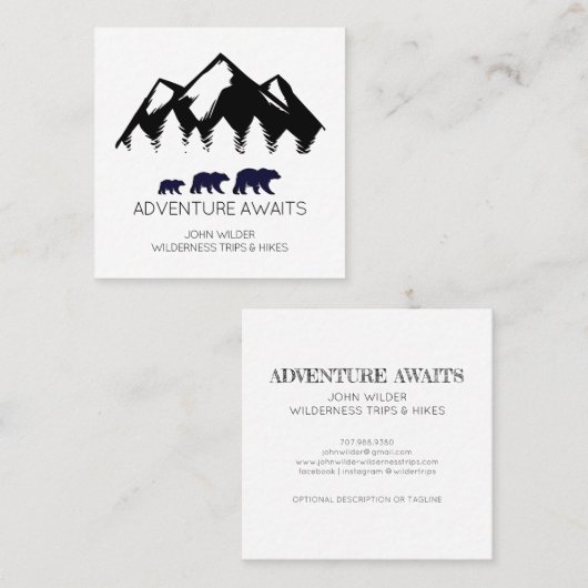 アドベンチャーアワイ素朴ズベアーズアウトドアハイクスガイド スクエア名刺 (正面/裏面)