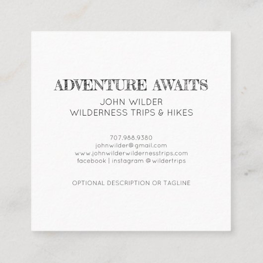 アドベンチャーアワイ素朴ズベアーズアウトドアハイクスガイド スクエア名刺 (裏面)