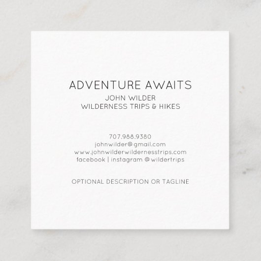 アドベンチャーアワイ素朴ツベアーズワイルダネスガイド スクエア名刺 (裏面)