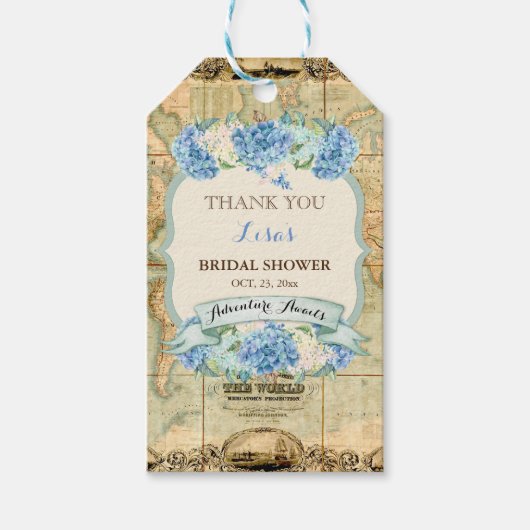 アドベンチャーアワitsヴィンテージワールドマップブルーアジサイ ギフトタグ (正面)