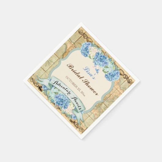 アドベンチャーアワitsヴィンテージワールドマップブルーアジサイ スタンダードカクテルナプキン (角)