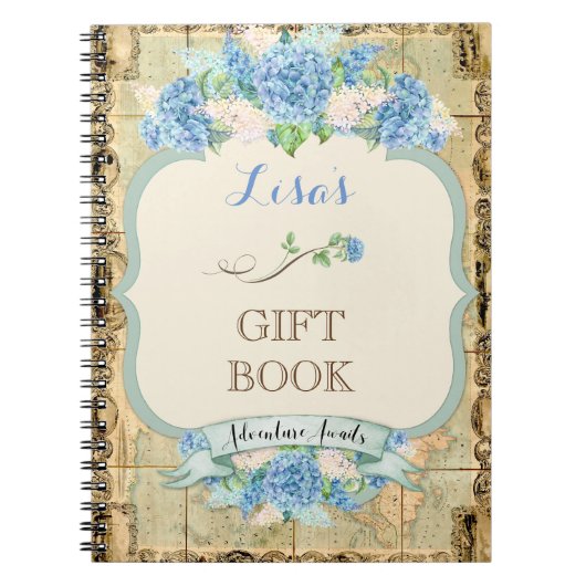 アドベンチャーアワitsヴィンテージワールドマップブルーアジサイ ノートブック (正面)