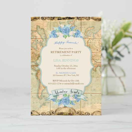 アドベンチャーアワitsヴィンテージワールドマップブルーアジサイ 招待状 (スタンド正面)