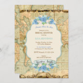 アドベンチャーアワitsヴィンテージワールドマップブルーアジサイ 招待状 (正面/裏面)