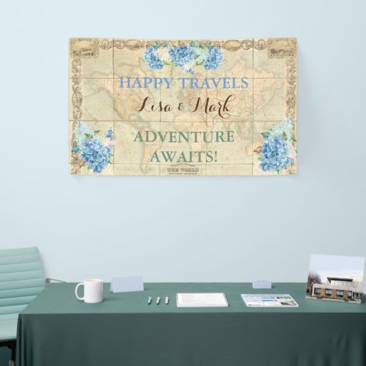 アドベンチャーアワitsヴィンテージワールドマップブルーアジサイ 横断幕 (トレードショー)