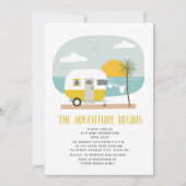 アドベンチャーイエローキャンパービーチニュートラルベビーシャワー 招待状 (正面)