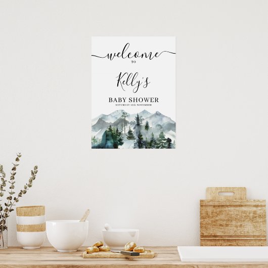 アドベンチャーウィルダネスベビーシャワーウェルカムサイン ポスター (キッチン)