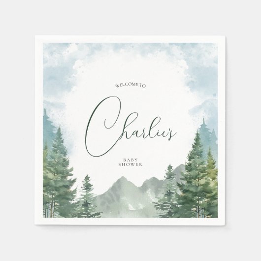 アドベンチャーウォーターカラーフォレストベビーシャワー スタンダードカクテルナプキン (正面)