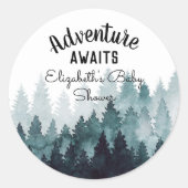 アドベンチャーウォーター素朴カラーフォレストベビーシャワー ラウンドシール (正面)