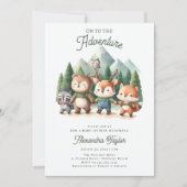 アドベンチャーウッドランドアニマルズニュートラルベビーシャワー 招待状 (正面)