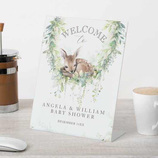 アドベンチャーウッドランドディアベビーシャワーへようこそ 台座サイン (インサイチュ)