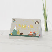 アドベンチャーウッドランドニュートラルベビーシャワーありがとう 箔グリーティングカード (正面)