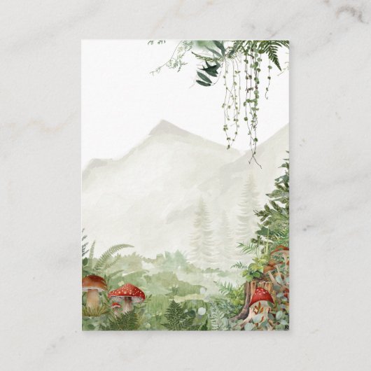 アドベンチャーウッドランドマッシュルームシダ男の赤ちゃんシャワー エンクロージャーカード (裏面)