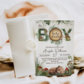 アドベンチャーウッドランドマッシュルームシダ男の赤ちゃんシャワー 招待状