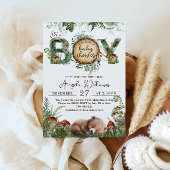 アドベンチャーウッドランドマッシュルームシダ男の赤ちゃんシャワー 招待状