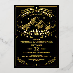 アドベンチャーウッドランド山林ベビーシャワー 箔招待状